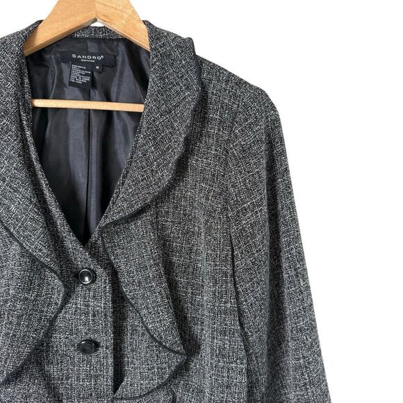 Sandro Sportswear‎ Gray Tweed Blazer Ruffle Front, Size Medium - Picture 4 of 10